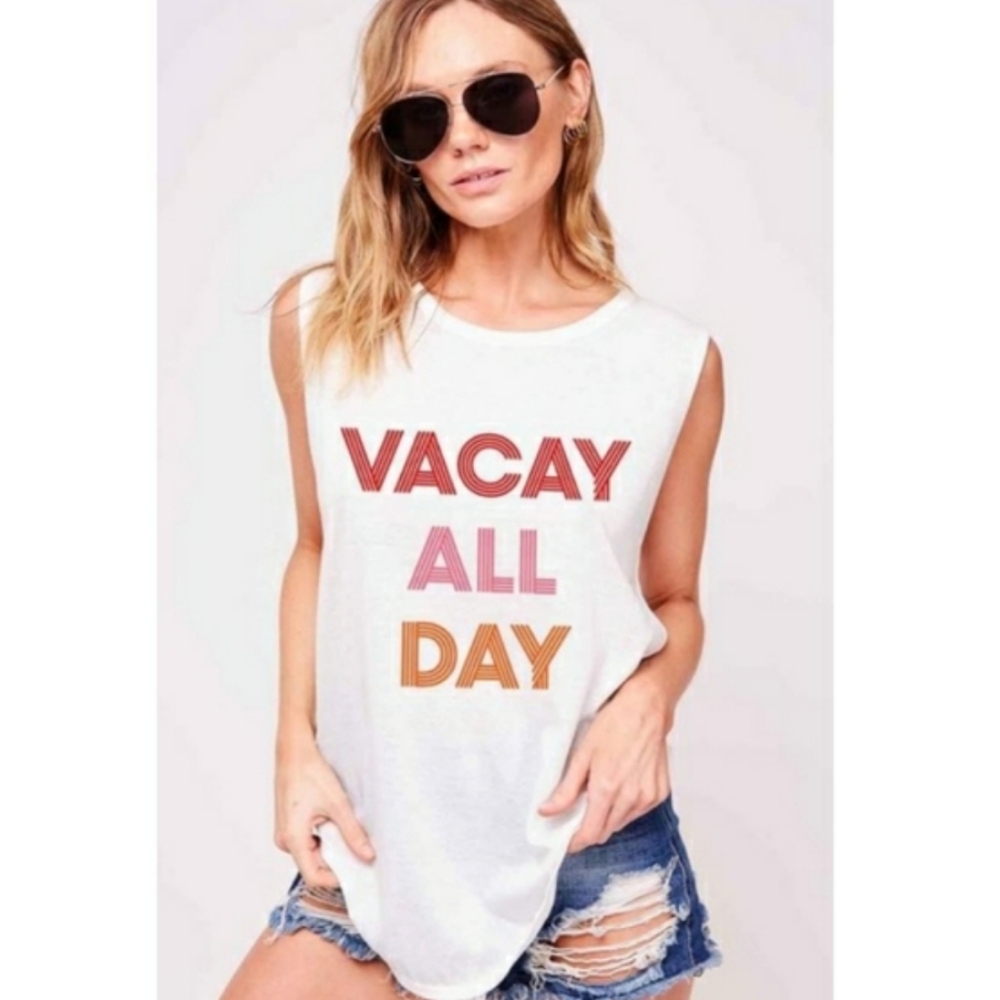 White Tank Top with 'Vacay All Day' Graphic - Picture 5 of 5
